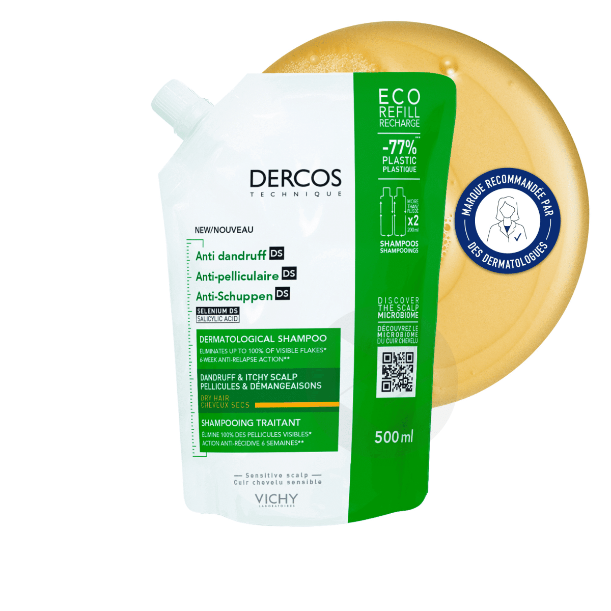 Vichy Dercos Eco-recharge Shampooing Antipelliculaire Cheveux Secs 500ml